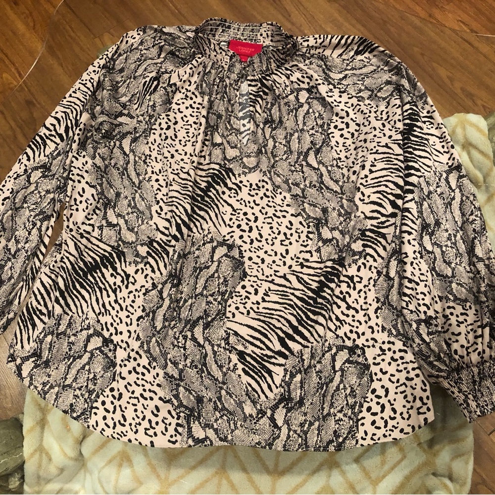 Jennifer Lopez JLo Mixed Animal Print Blouse - Snakeskin Zebra Cheetah
